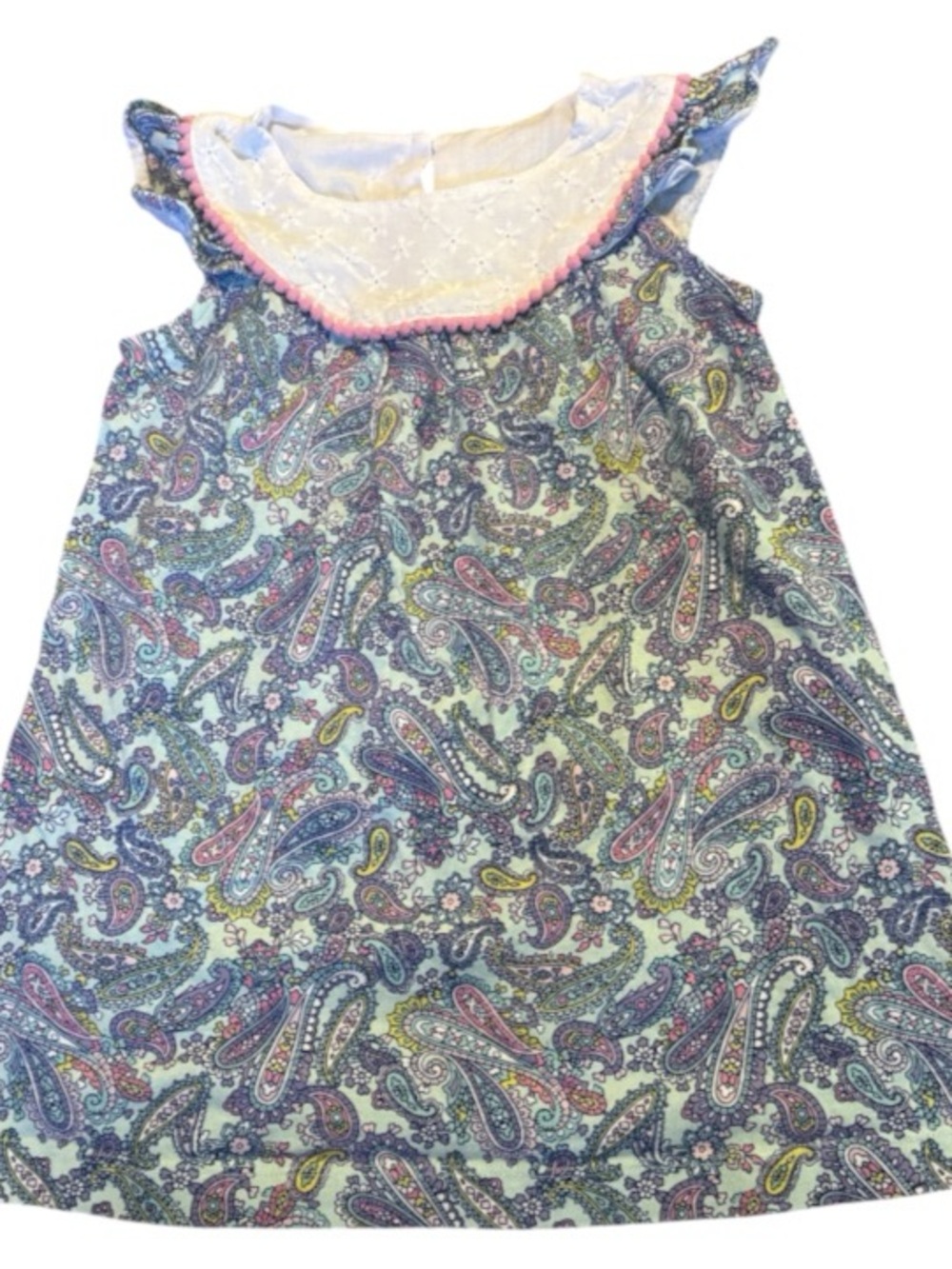 J. Khaki Girls' Paisley Casual Dress - White, Blue & Pink